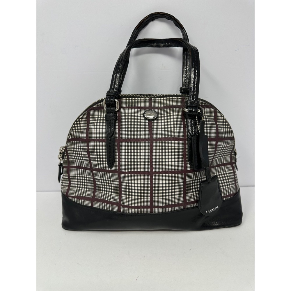 Vintage Coach Satchel Hand Bag Leather Peyton Cora Glen Plaid Z0